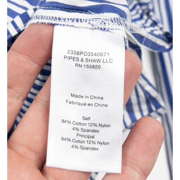 Veronica Beard Ruffle Shirt Women's 14 Blue White Striped Button-Up Long Sleeve - Picture 5 of 12